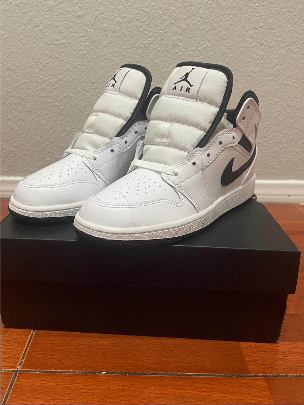 Nike Kids White and Black High-Top Sneakers with Swoosh